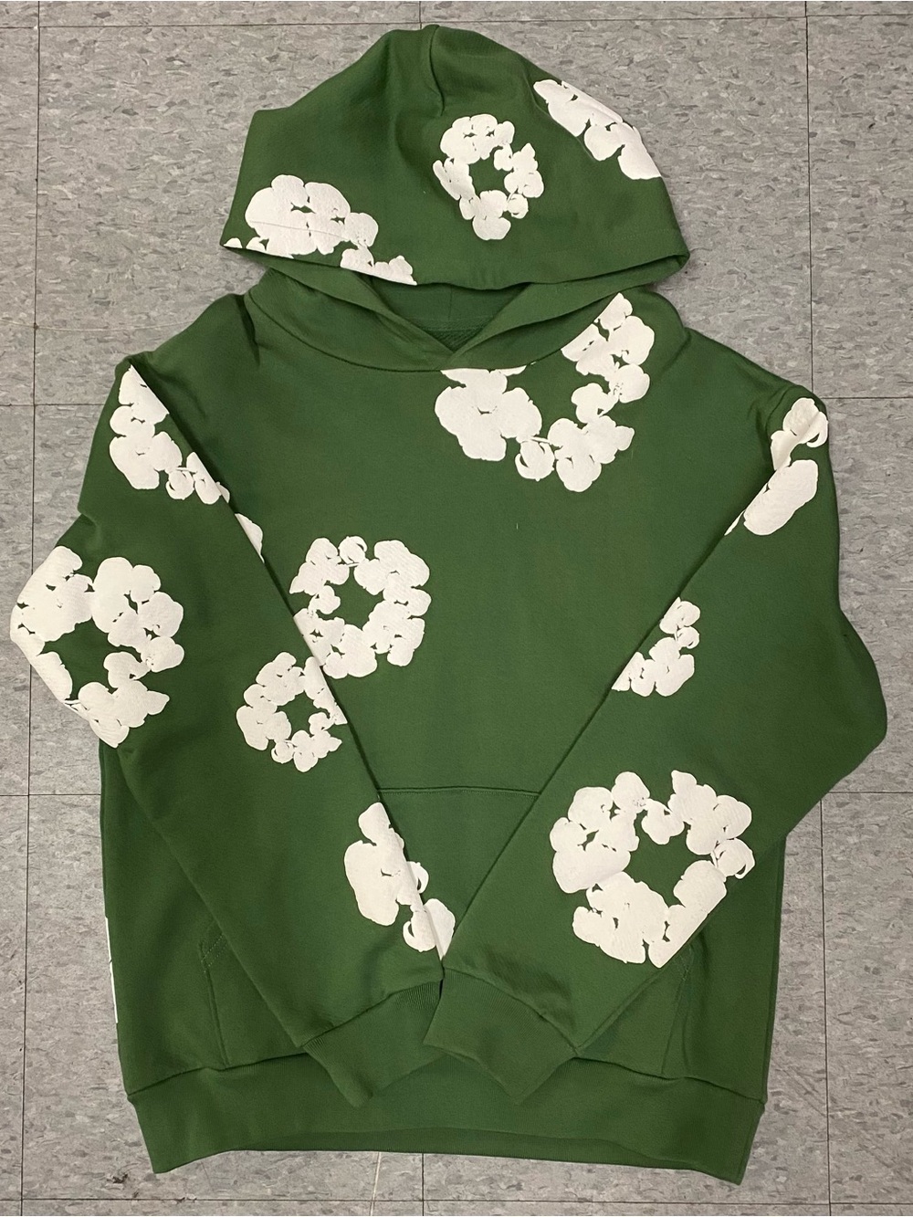 Denim Tears Green Hoodie with White Floral Prints